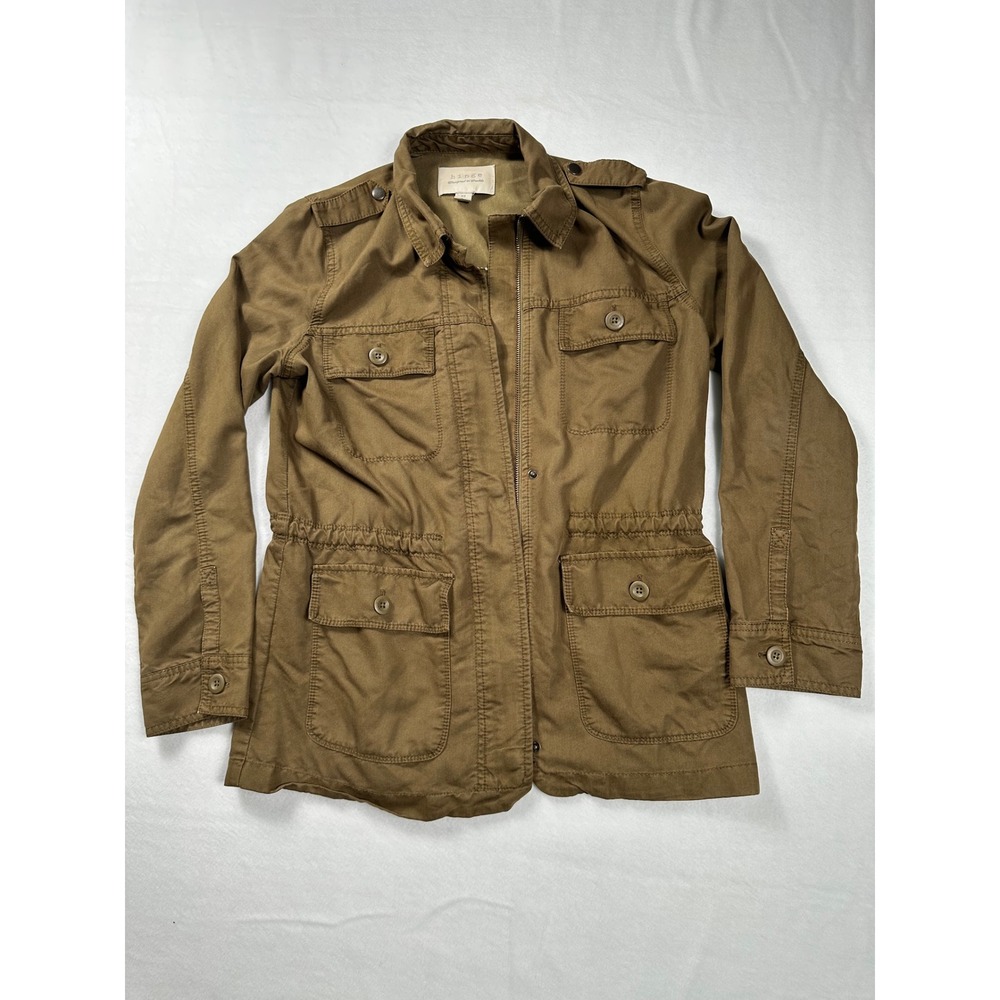 Hinge Designed in Seattle Utility Jacket Tan Khaki Lightweight Button Zip XS‎